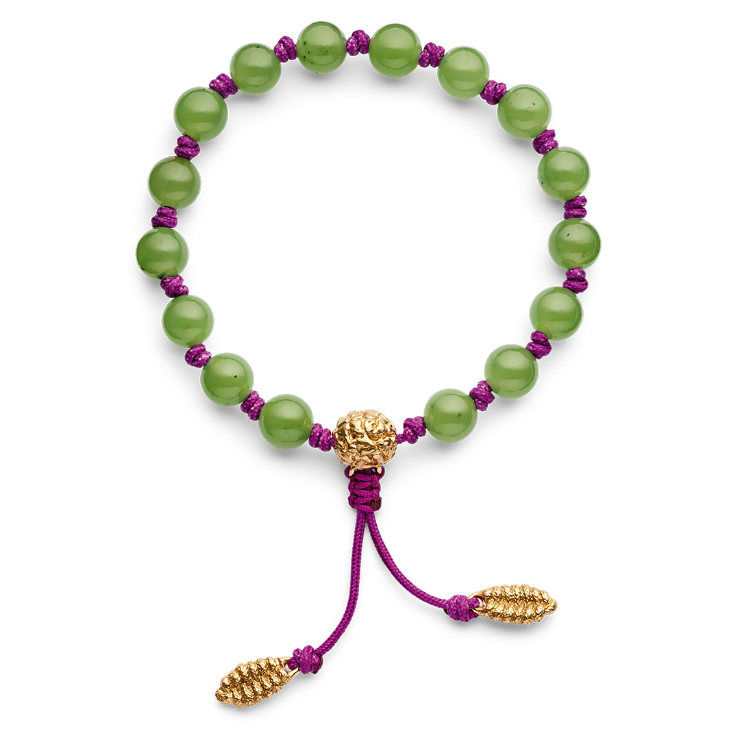 OEDING-ERDEL Jewellery Karma-Armband "Jade Kugeln" 750/- Roségold Textil, Amethyst 16 Jade Kugeln, grün 62,38 ct. 8,0 mm Länge L Ref.-Nr.: 16.04.03.023.40.05